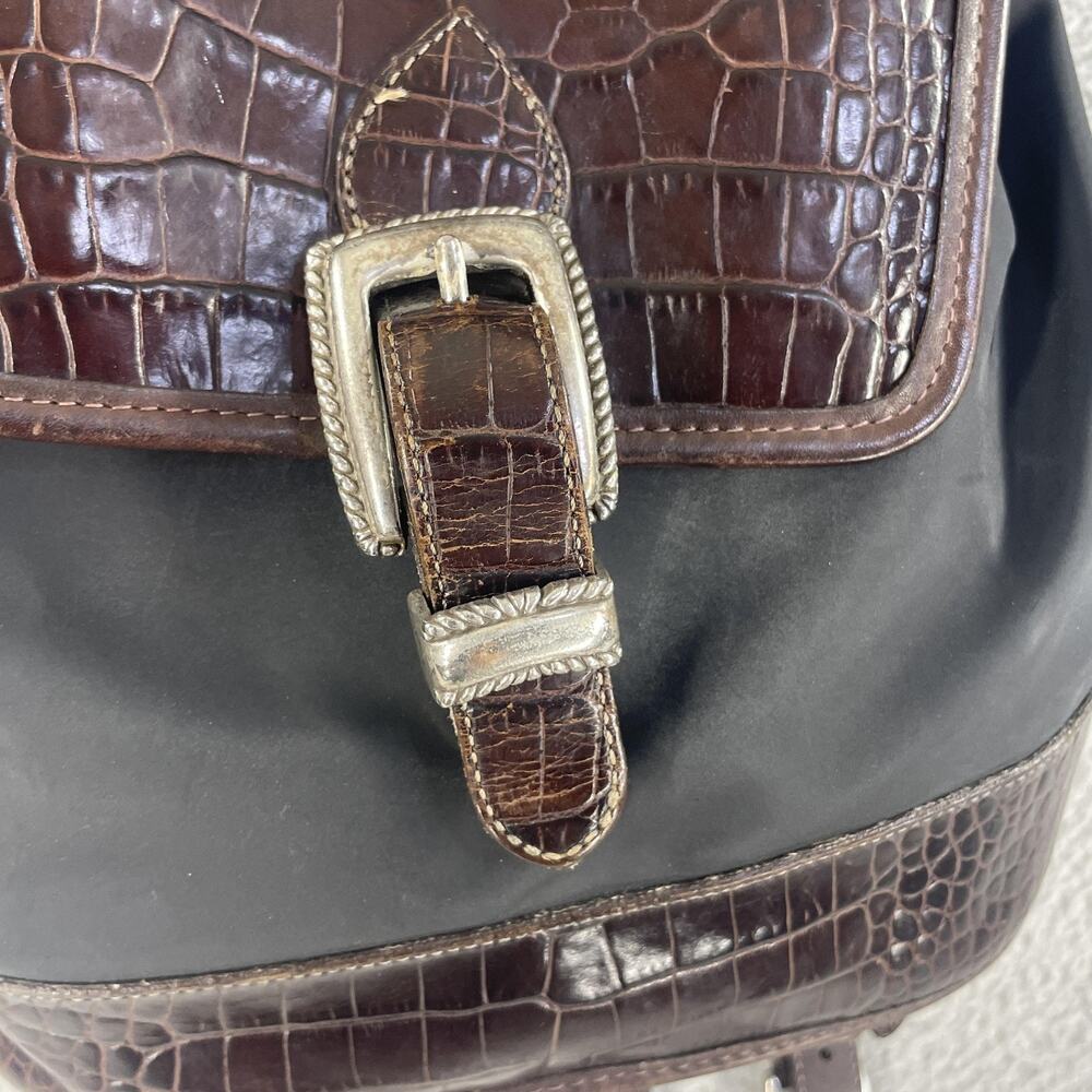 Brighton Backpack Purse Womens Brown Black Croc Embossed Leather Bag Western - Picture 6 of 16